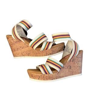pop Perfection White Multi Cork Wedges Size 6